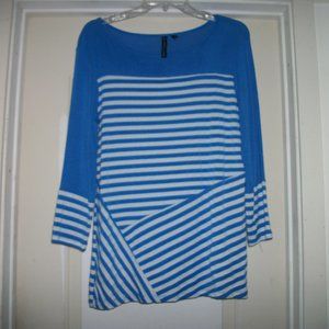 FRENCH GIRL STYLE ON THE BOARDWALK. BLUE WHITE STRIPES TEE BLOUSE M